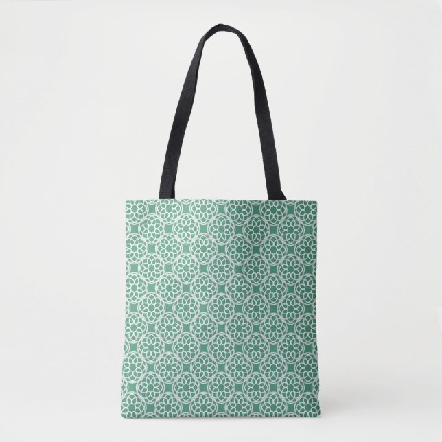 Emerald Green White Geometric Seamless Pattern Tote Bag (Front)