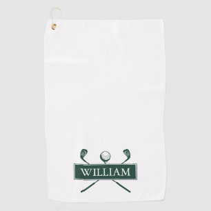 Emerald Green White Golf Clubs Personalised Name Towel