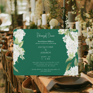 Emerald Green White Hydrangeas Rehearsal Dinner Invitation