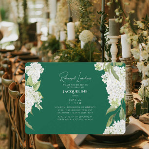 Emerald Green White Hydrangeas Rehearsal Luncheon Invitation