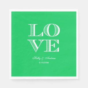 Emerald Green, White LOVE Napkins