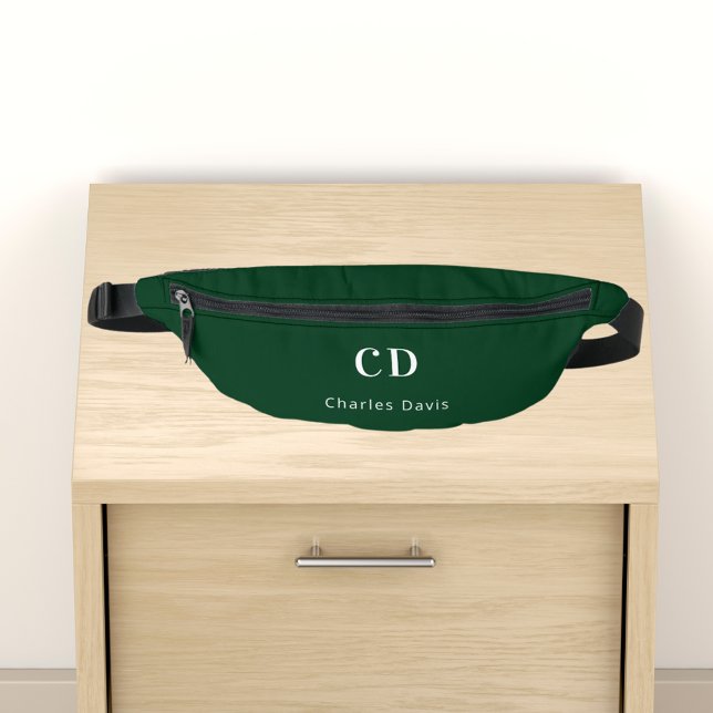 Emerald green white monogram initials name bum bags (Creator Uploaded)