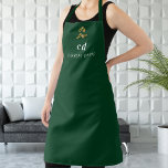 Emerald green white monogram name business logo apron<br><div class="desc">A stylish emerald green background. Personalise and add your business logo,  monogram initials and name. Modern block letters.</div>
