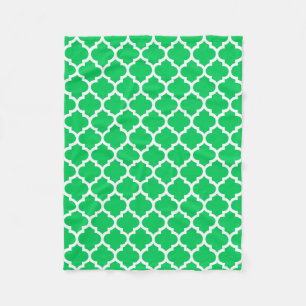 Emerald Green White Moroccan Quatrefoil Pattern #5 Fleece Blanket