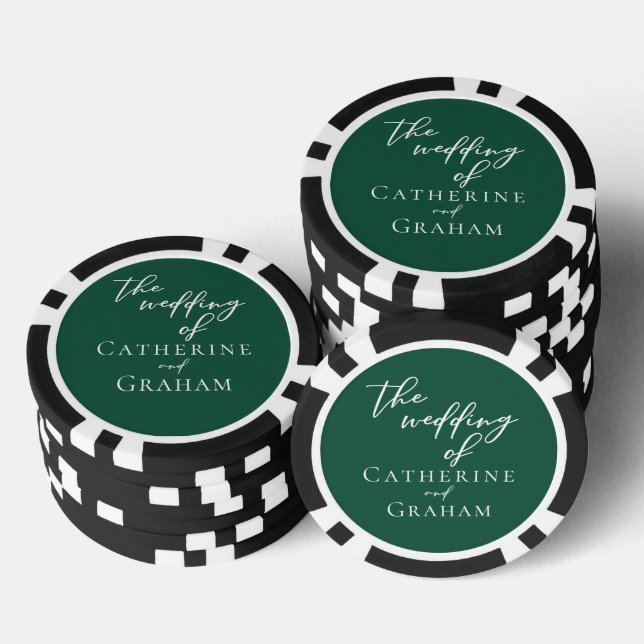 Emerald Green White Personalised Wedding Poker Chips (Stack)