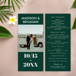 Emerald Green White Photo Bold Minimalist Wedding Programme