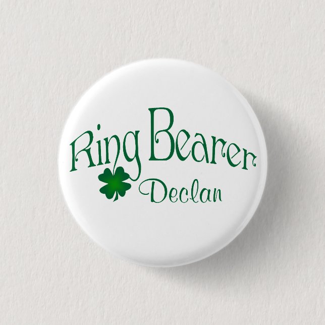 Emerald Green, White Shamrock Ring Bearer Button (Front)