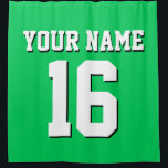 Emerald Green White Sports Jersey Team Jersey Shower Curtain<br><div class="desc">Preppy Solid Colour Team Jersey / Sports Jersey / Football Jersey / Rugby Jersey with Custom Name Customise this with your own name or team name and a number. You can change the size, colour and placement of the text if you need to make changes, change the colour of or...</div>