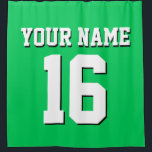 Emerald Green White Sports Jersey Team Jersey Shower Curtain<br><div class="desc">Preppy Solid Colour Team Jersey / Sports Jersey / Football Jersey / Rugby Jersey with Custom Name Customise this with your own name or team name and a number. You can change the size, colour and placement of the text if you need to make changes, change the colour of or...</div>