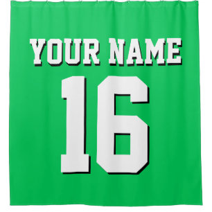 Emerald Green White Sports Jersey Team Jersey Shower Curtain