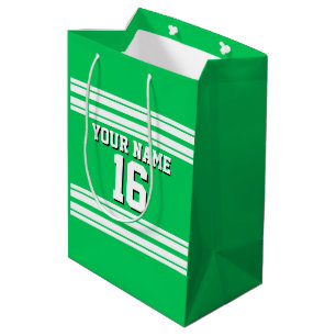 Emerald Green White Team Jersey Custom Number Name Medium Gift Bag