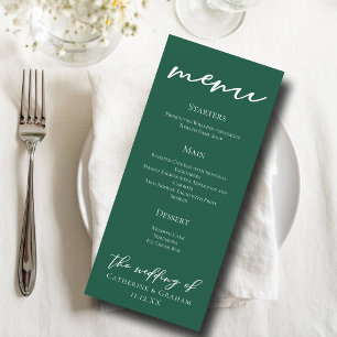 Emerald Green White Typography Forest Wedding Menu