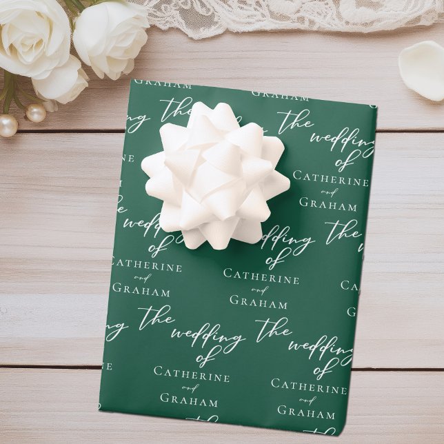 Emerald Green White Wedding Personalised Wrapping Paper Sheet (Creator Uploaded)
