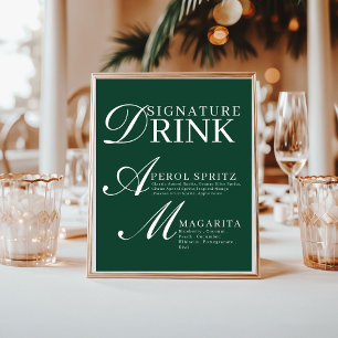 Emerald Green & white Wedding Signature Drink Sign