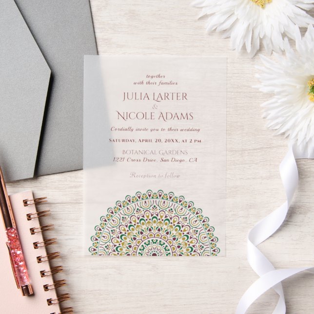 Emerald Green Wild Amazon Forest Mandala Wedding Vellum Invitations (Wedding)