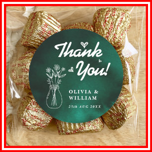 Emerald Green Wildflower Wedding Thank You Classic Round Sticker