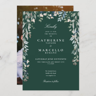 Emerald Green Wildflowers Floral Photo Wedding Invitation