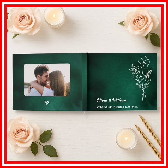 Emerald Green Wildflowers Wedding Guest Book (Creator Uploaded)