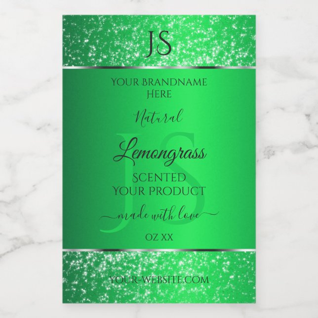 Emerald Green with Glitter Initials Product Labels (Single Label)