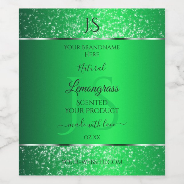 Emerald Green with Glitter Initials Product Labels (Single Label)