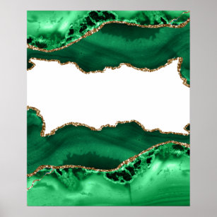 Emerald Green with Metallic Gold Agate  Poster