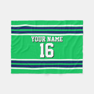 Emerald Green with Navy White Stripes Team Jersey Fleece Blanket