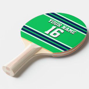 Emerald Green with Navy White Stripes Team Jersey Ping Pong Paddle