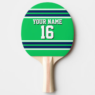 Emerald Green with Navy White Stripes Team Jersey Ping Pong Paddle