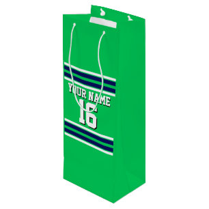 Emerald Green with Navy White Stripes Team Jersey Wine Gift Bag