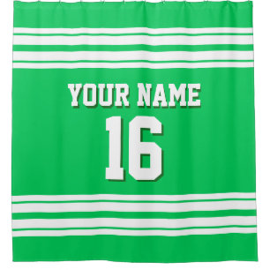 Emerald Green with White Stripes Sports Jersey Shower Curtain
