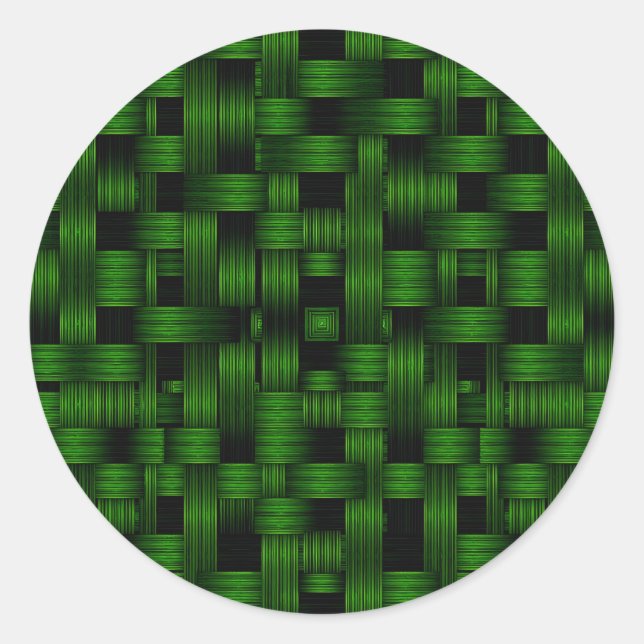 Emerald Green Woven Basket Texture Pattern Classic Round Sticker (Front)