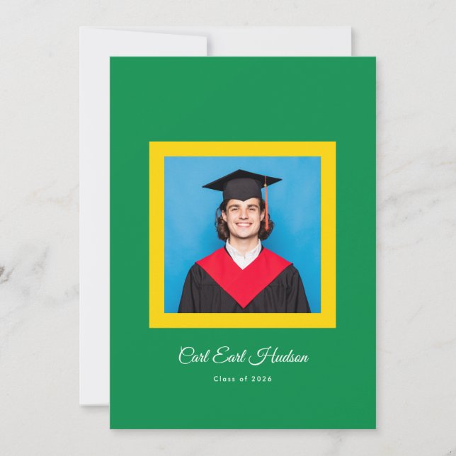 Emerald Green Yellow White High School Photo Grad Announcement (Front)