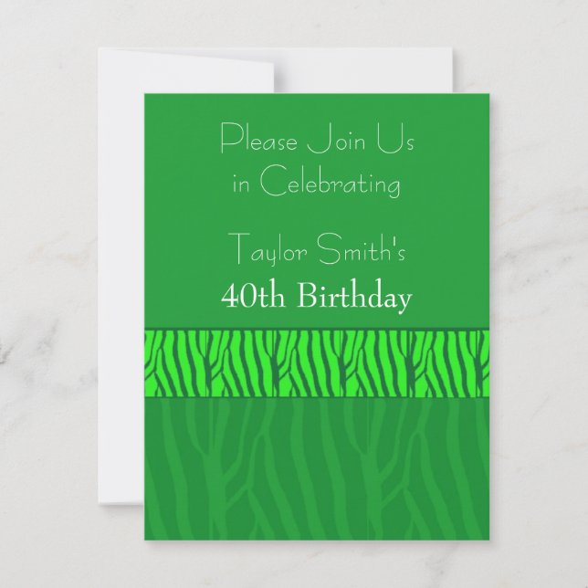 Emerald Green Zebra Pattern  Birthday Invitation (Front)