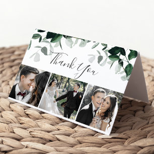 Emerald Greenery 3 Photo Folded Thank You Card