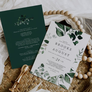 Emerald Greenery All In One Wedding Invitation