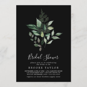 Emerald Greenery Black Bridal Shower Invitation