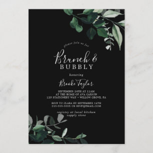 Emerald Greenery   Black Brunch and Bubbly Invitation