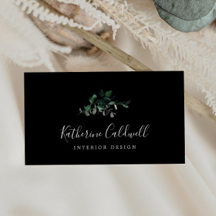 Emerald Greenery   Black Business Card