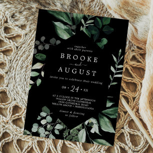 Emerald Greenery   Black Casual Wedding Invitation