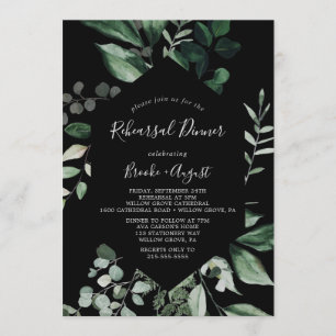 Emerald Greenery Black Rehearsal Dinner Invitation