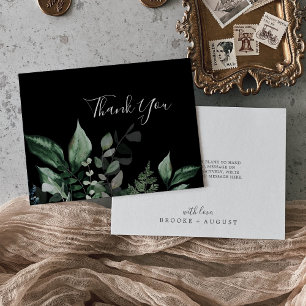 Emerald Greenery   Black Thank You Card