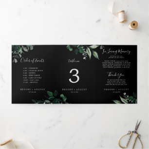 Emerald Greenery Black Tri-fold Table Number Sign