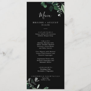 Emerald Greenery   Black Wedding Dinner Menu
