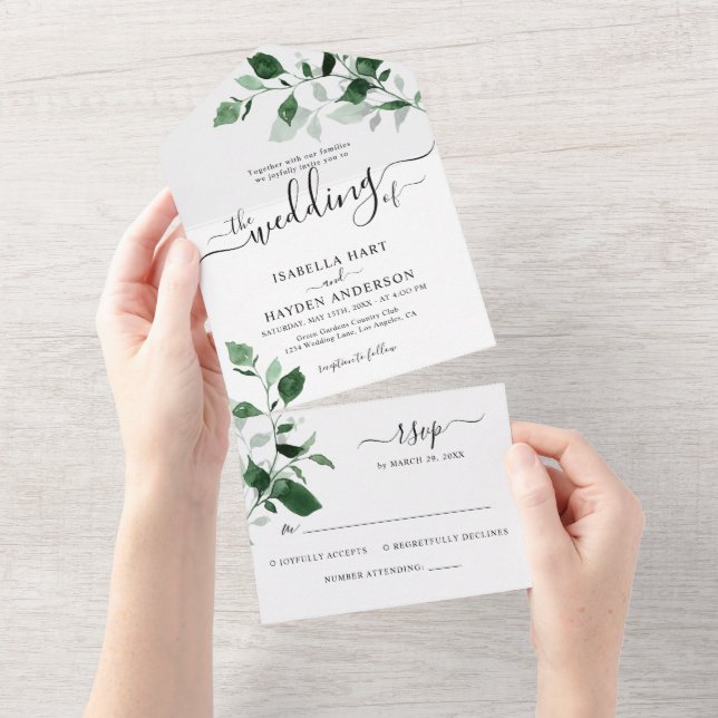 Emerald Greenery Botanical Wedding Details RSVP All In One Invitation (Tearaway)