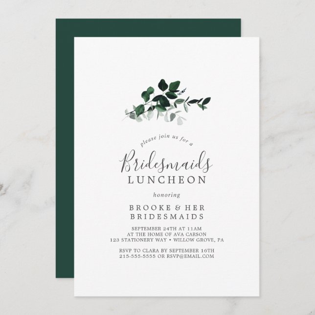 Emerald Greenery Bridesmaids Luncheon Invitation (Front/Back)