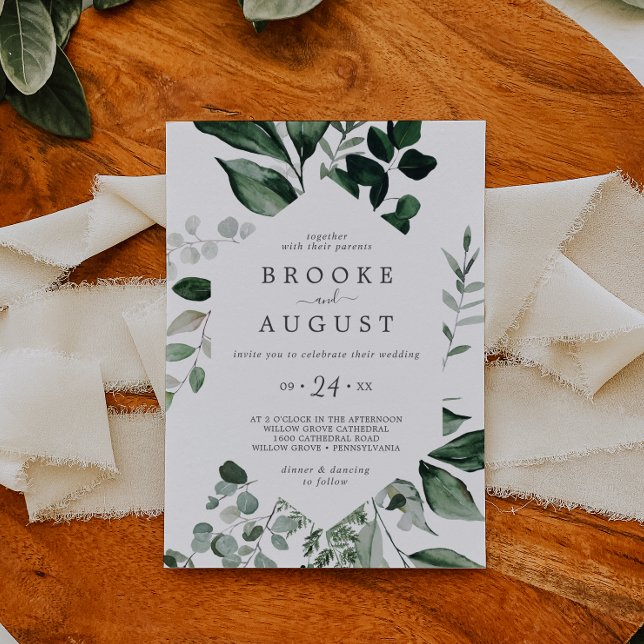 Emerald Greenery Casual Wedding Invitation (Creator Uploaded)