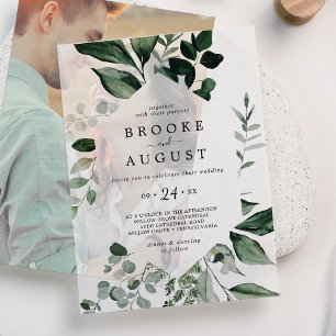 Emerald Greenery Elegant Autumn Woodland Wedding Vellum Invitations