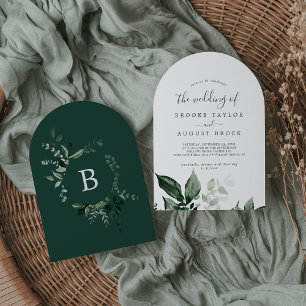 Emerald Greenery Elegant Modern Boho Arch Wedding Invitation