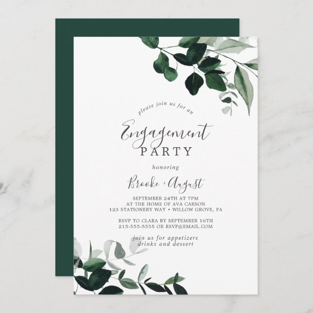 Emerald Greenery Engagement Party Invitation (Front/Back)