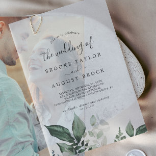 Emerald Greenery Eucalyptus Boho Mountain Wedding Vellum Invitations